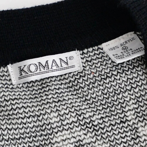 Vintage 90S Koman Black And Cream Knit Button Up  Cardigan Sweater Medium - Picture 4 of 9